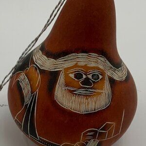 Vtg Ciap Gourd Etched Santa Claus Christmas Ornament With Tag Made In Peru
